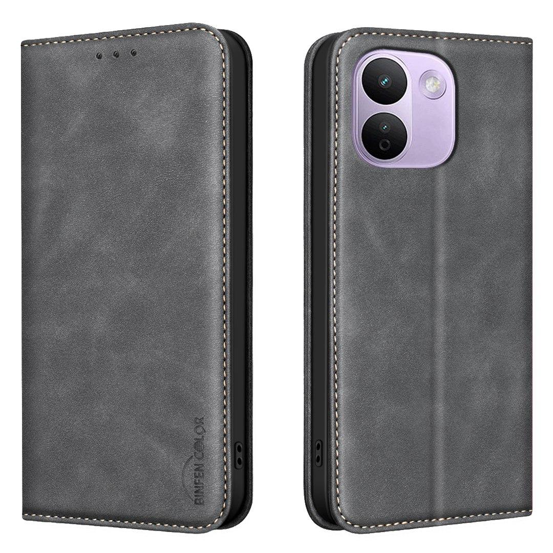 For Redmi Note 17 Pro+ 5G Global 163mm BINFEN COLOR Calfskin Texture Magnetic RFID Vegan Leather Phone Case(Black) - Shopkiz.com