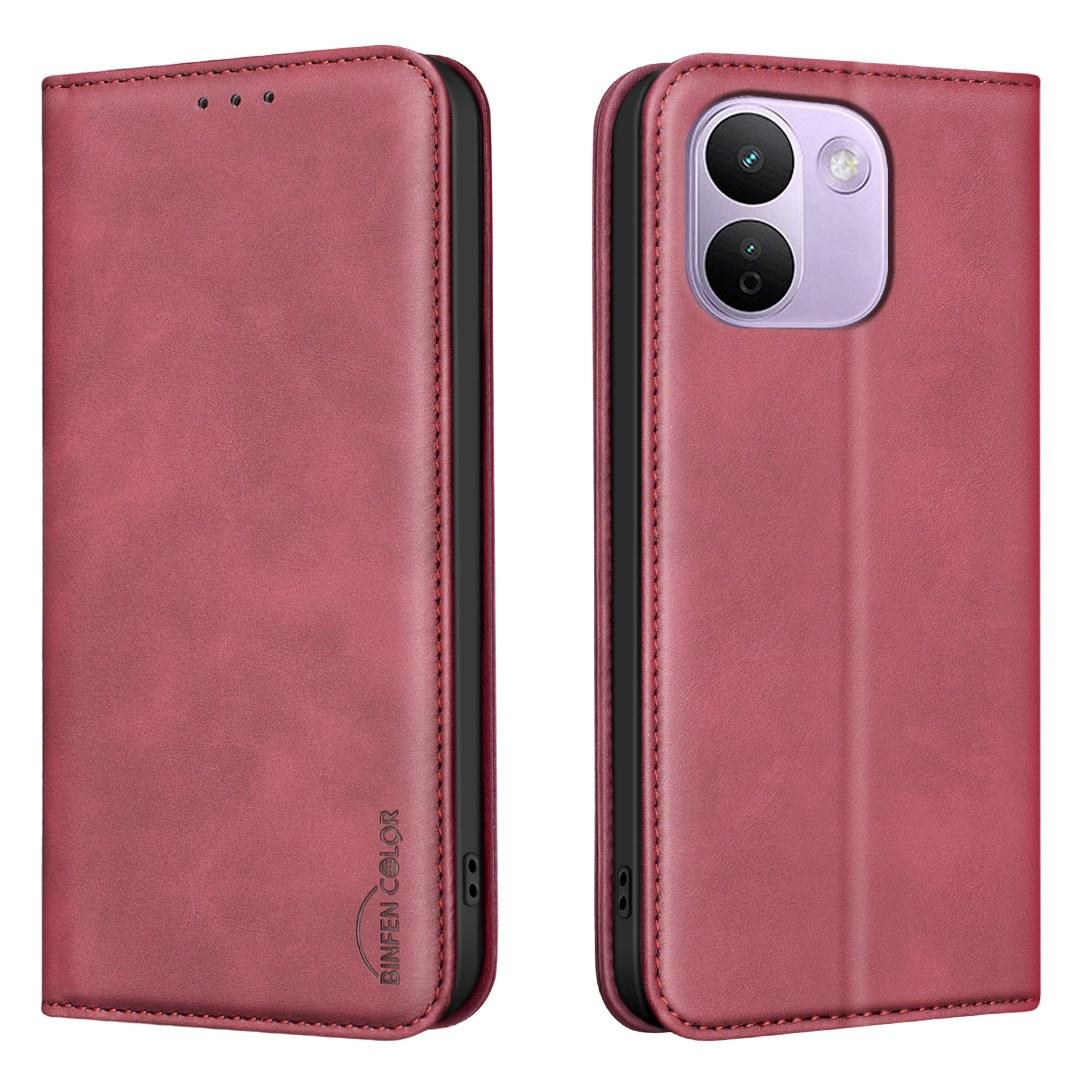 For Redmi Note 17 Pro+ 5G Global 163mm BINFEN COLOR Calfskin Texture Magnetic RFID Vegan Leather Phone Case(Red) - Shopkiz.com