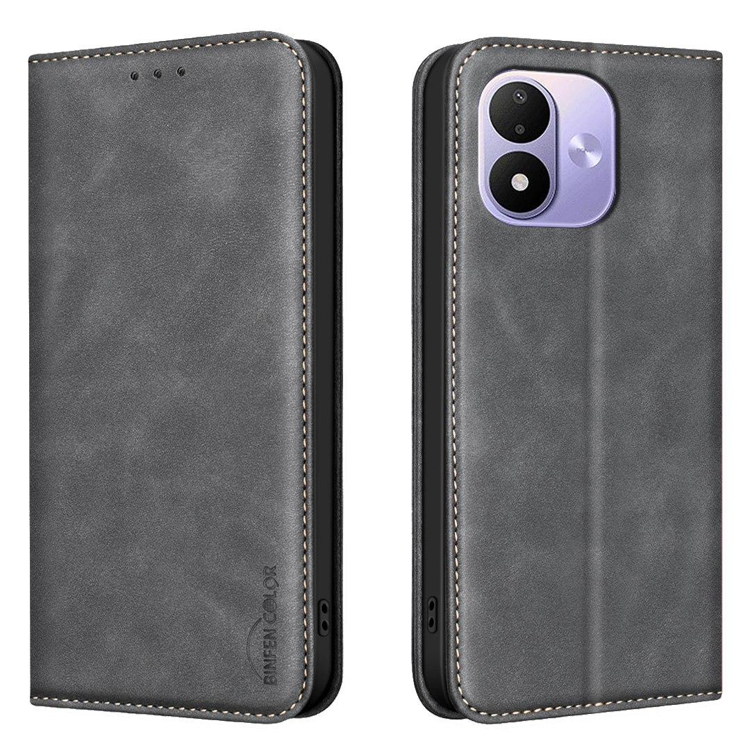 For Redmi Note 17 4G Global 171mm BINFEN COLOR Calfskin Texture Magnetic RFID Vegan Leather Phone Case(Black) - Shopkiz.com