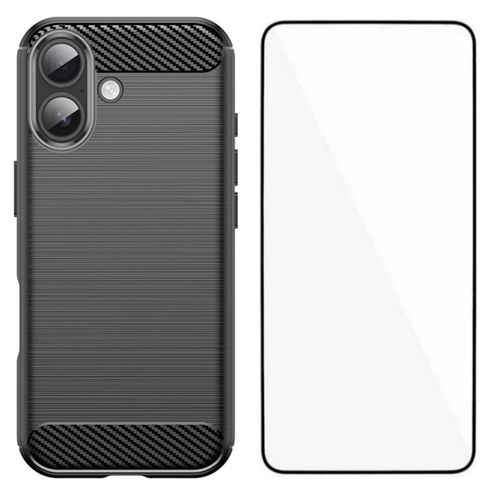 For iPhone 17 WANLONFENG Brushed Texture Shockproof TPU Phone Case with Screen Film(Black) - Shopkiz.com