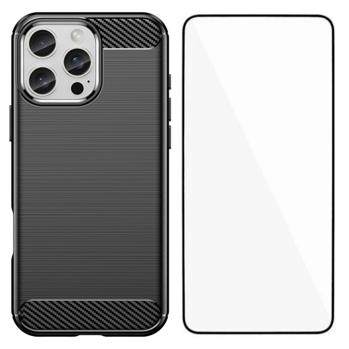 For iPhone 16 Pro Max WANLONFENG Brushed Texture Shockproof TPU Phone Case with Screen Film(Black) - Shopkiz.com