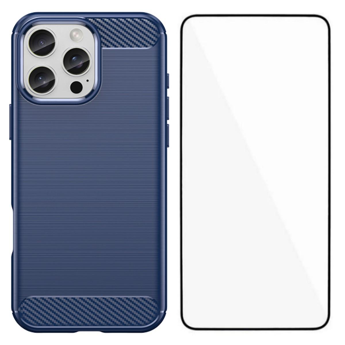 For iPhone 16 Pro Max WANLONFENG Brushed Texture Shockproof TPU Phone Case with Screen Film(Blue) - Shopkiz.com