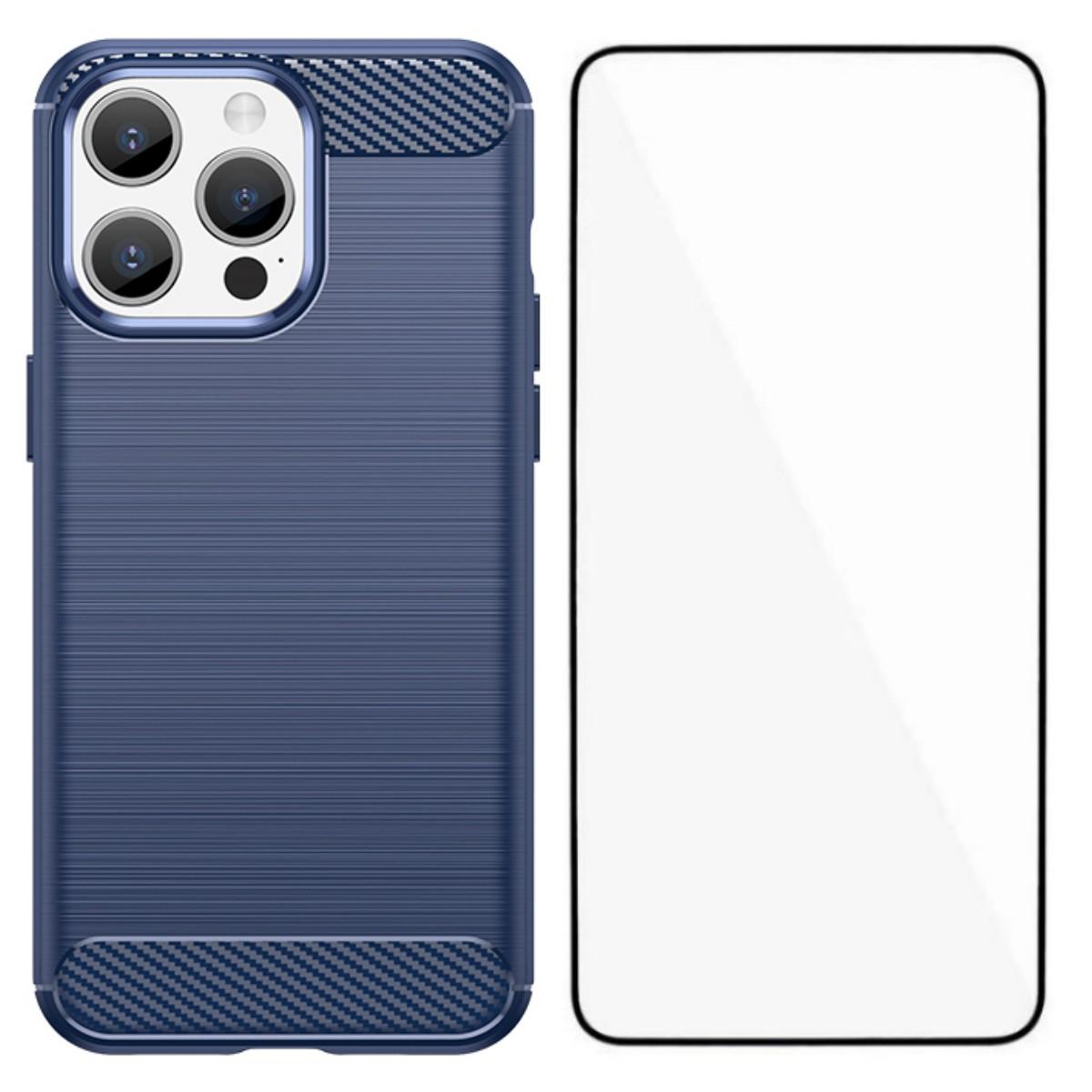 For iPhone 14 Pro WANLONFENG Brushed Texture Shockproof TPU Phone Case with Screen Film(Blue) - Shopkiz.com
