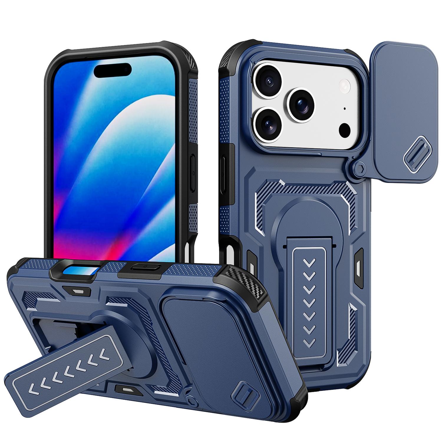 For iPhone 17 Pro Slid Camera Shield Invisible Holder PC Hybrid TPU Phone Case(Blue) - Shopkiz.com