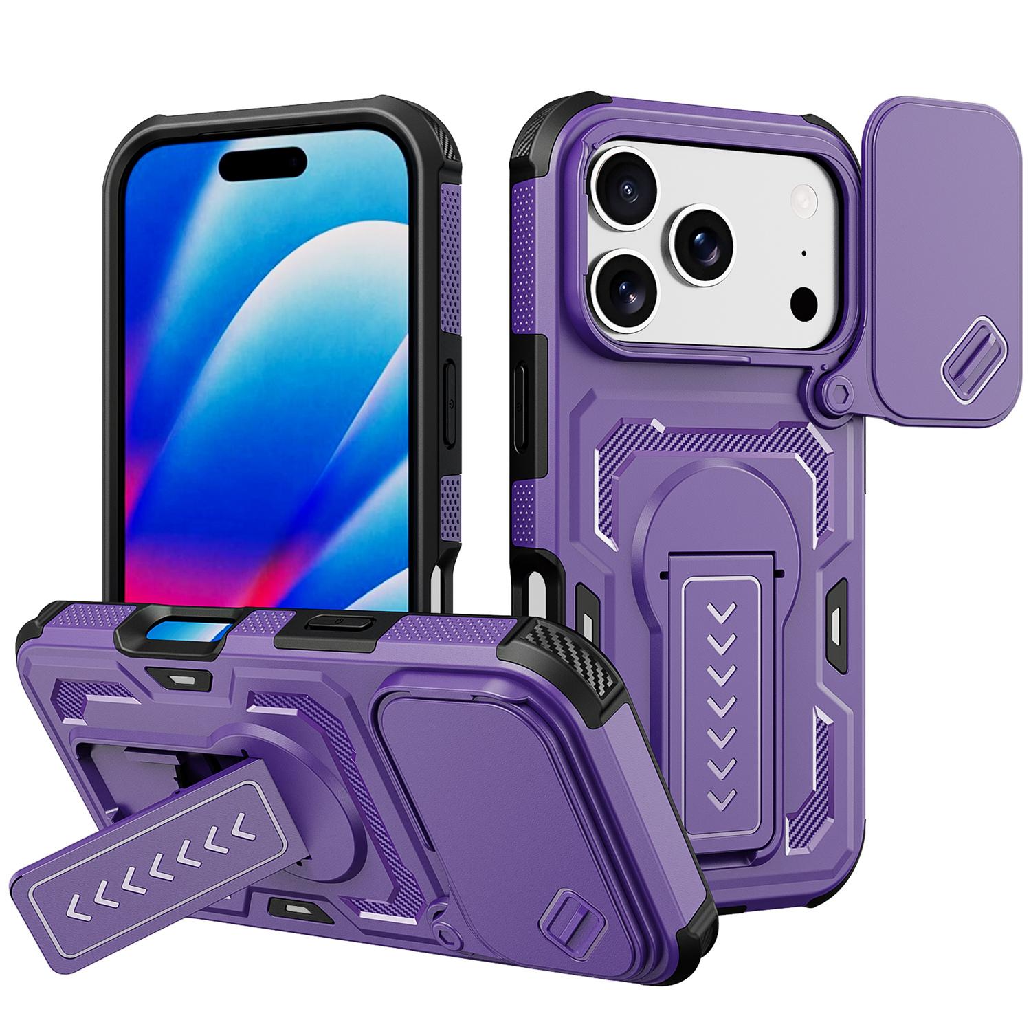 For iPhone 17 Pro Slid Camera Shield Invisible Holder PC Hybrid TPU Phone Case(Purple) - Shopkiz.com