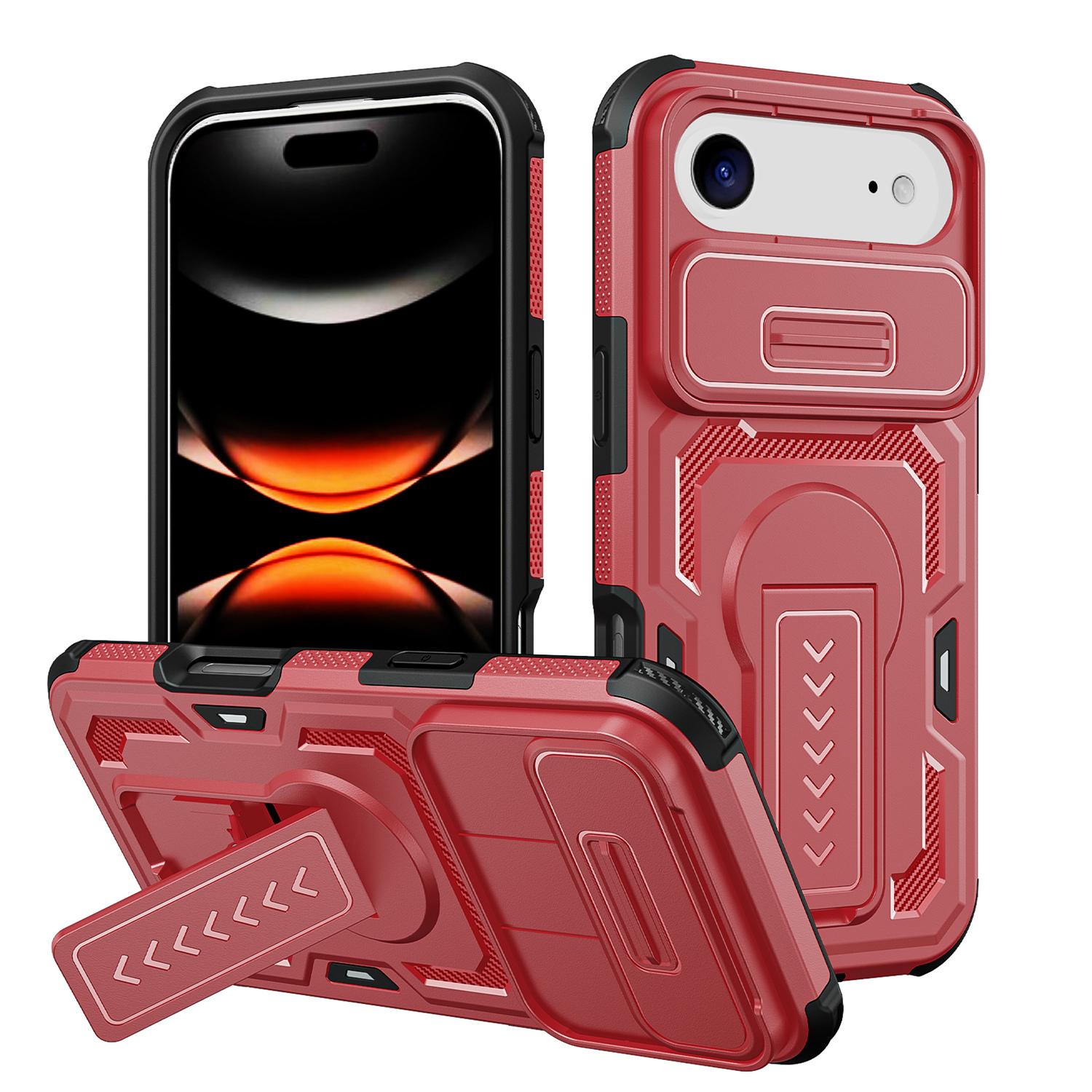For iPhone Air Slid Camera Shield Invisible Holder PC Hybrid TPU Phone Case(Red) - Shopkiz.com