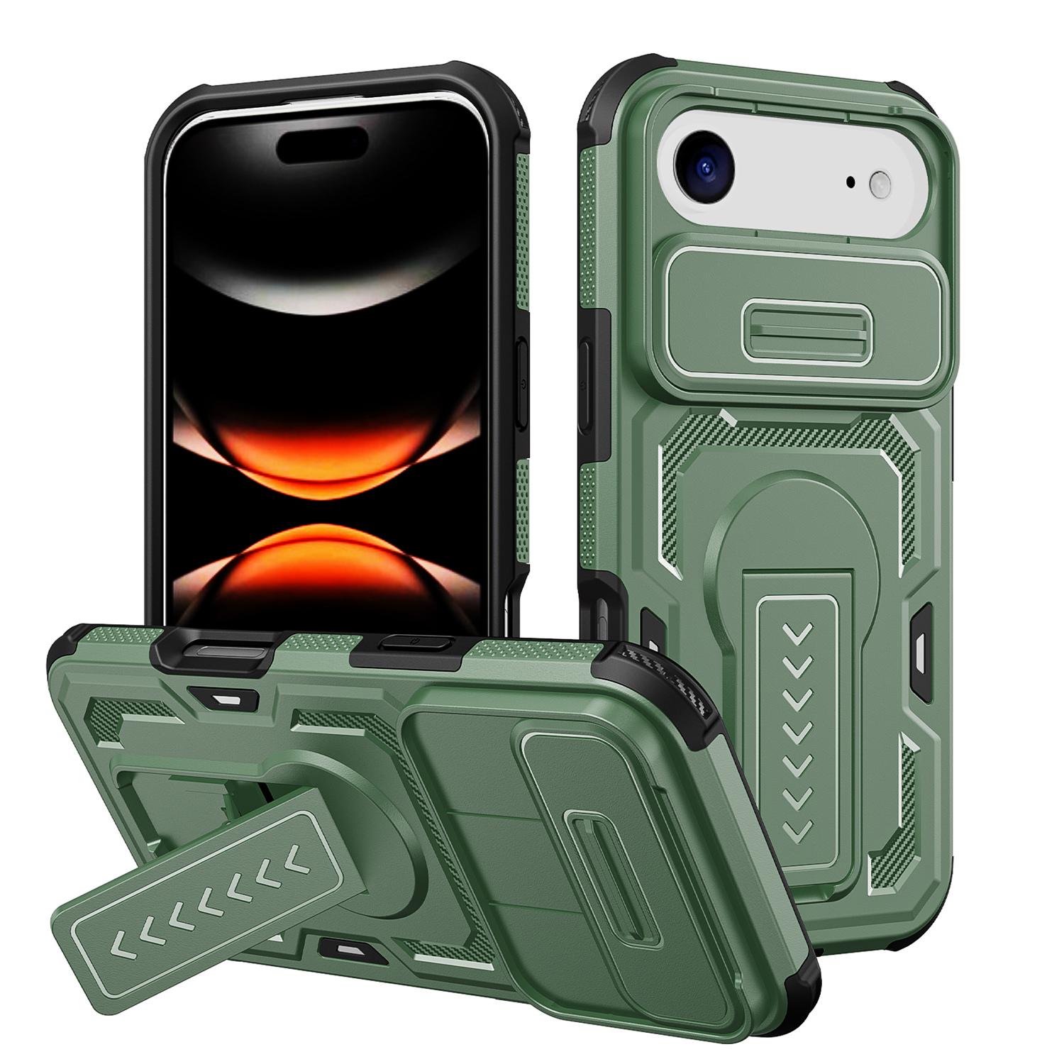 For iPhone Air Slid Camera Shield Invisible Holder PC Hybrid TPU Phone Case(Green) - Shopkiz.com