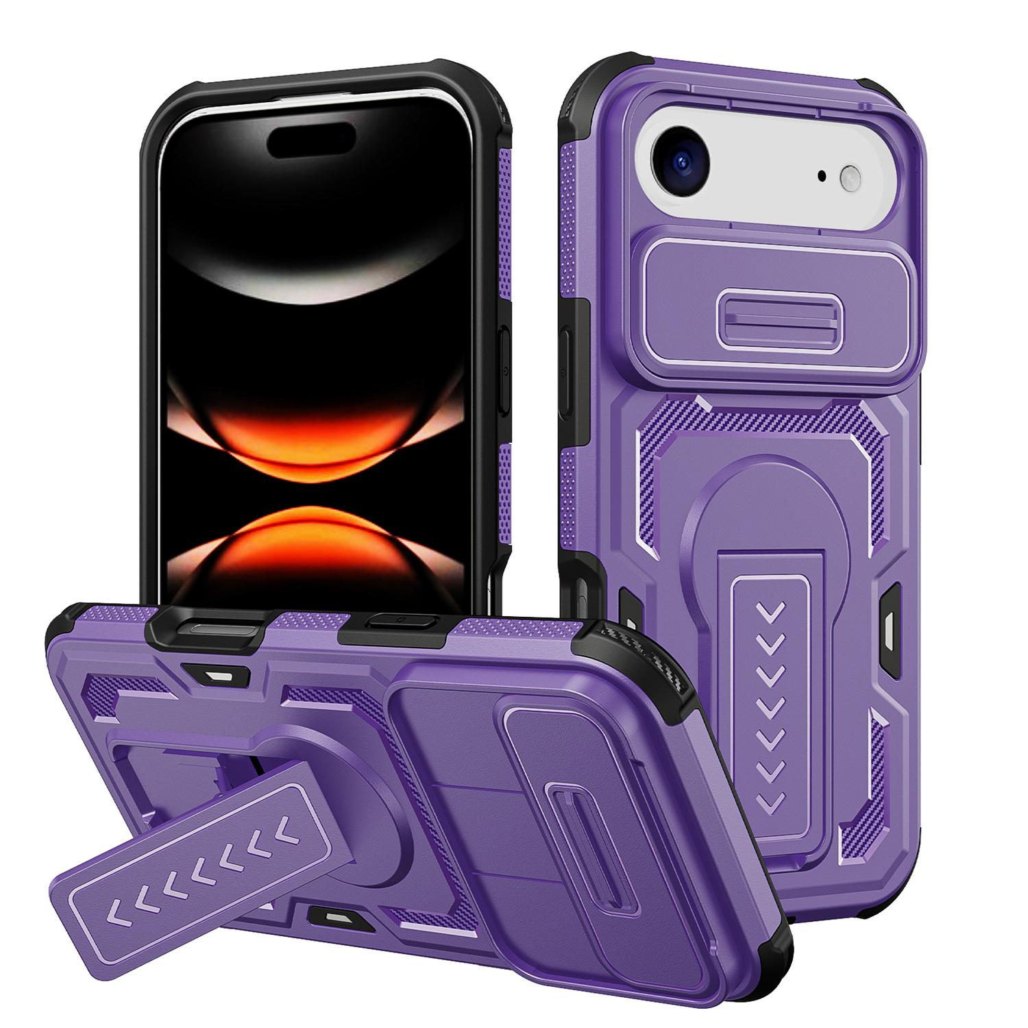 For iPhone Air Slid Camera Shield Invisible Holder PC Hybrid TPU Phone Case(Purple) - Shopkiz.com