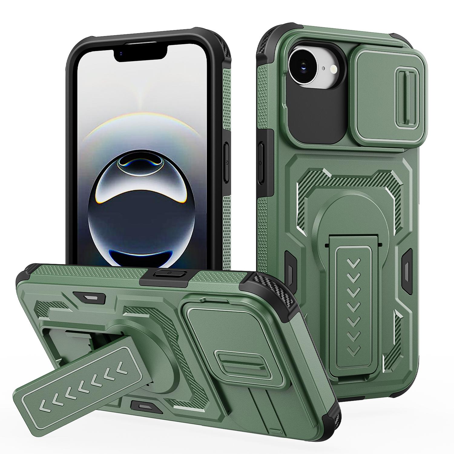 For iPhone 17e / 16e Slid Camera Shield Invisible Holder PC Hybrid TPU Phone Case(Green) - Shopkiz.com