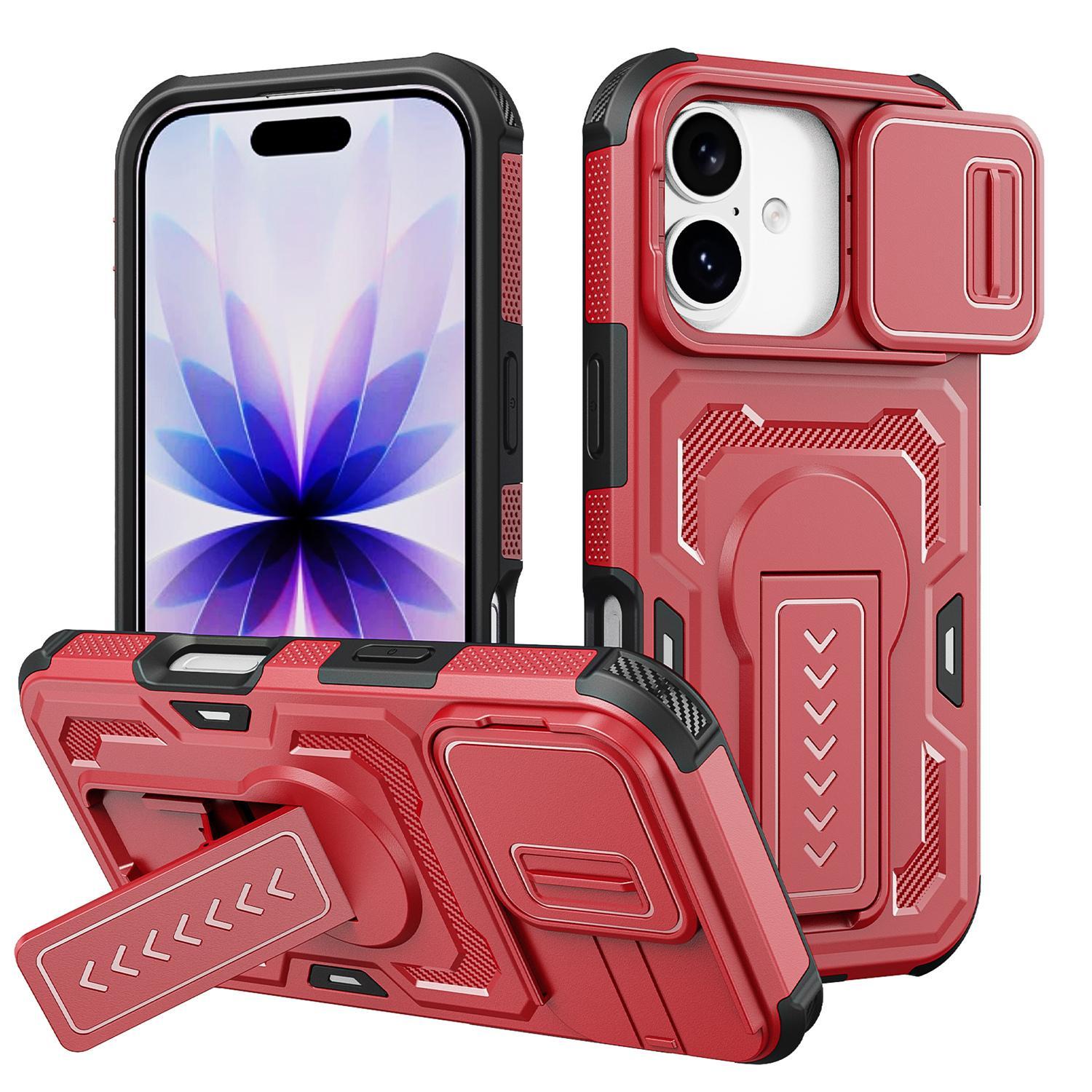 For iPhone 18 Slid Camera Shield Invisible Holder PC Hybrid TPU Phone Case(Red) - Shopkiz.com