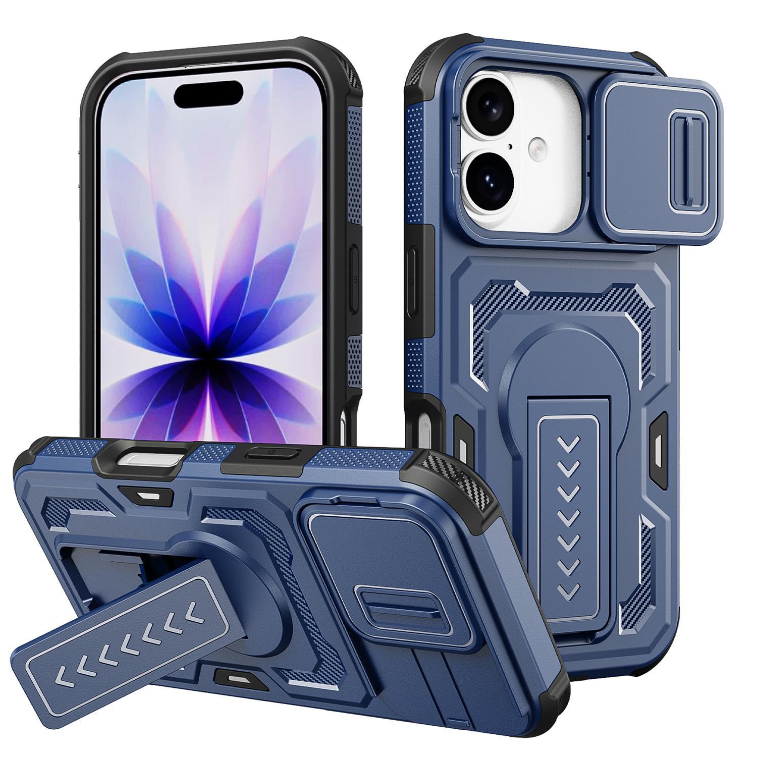 For iPhone 18 Slid Camera Shield Invisible Holder PC Hybrid TPU Phone Case(Blue) - Shopkiz.com