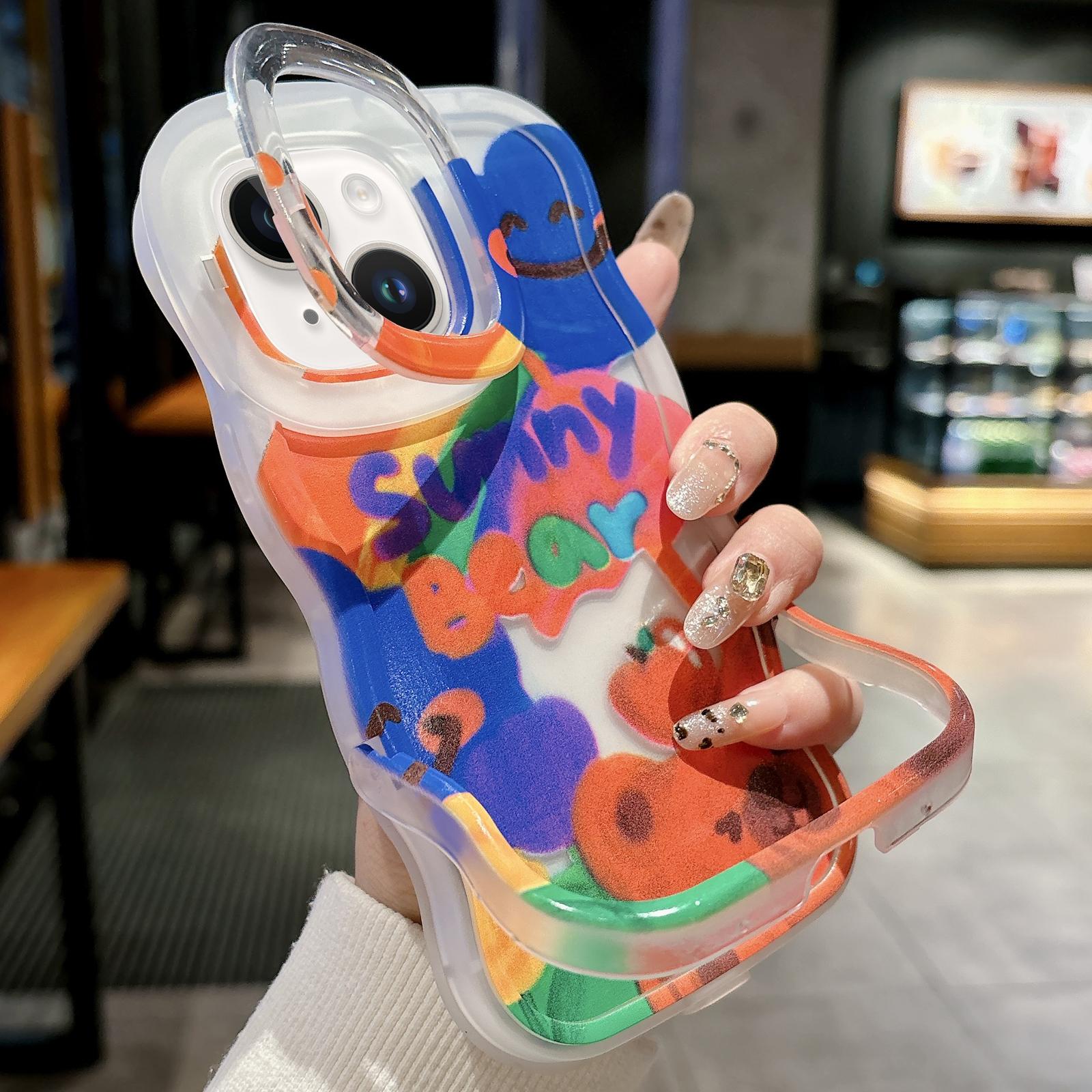 For iPhone 15 Graffiti Dual Holder TPU Phone Case(Transparent White) - Shopkiz.com