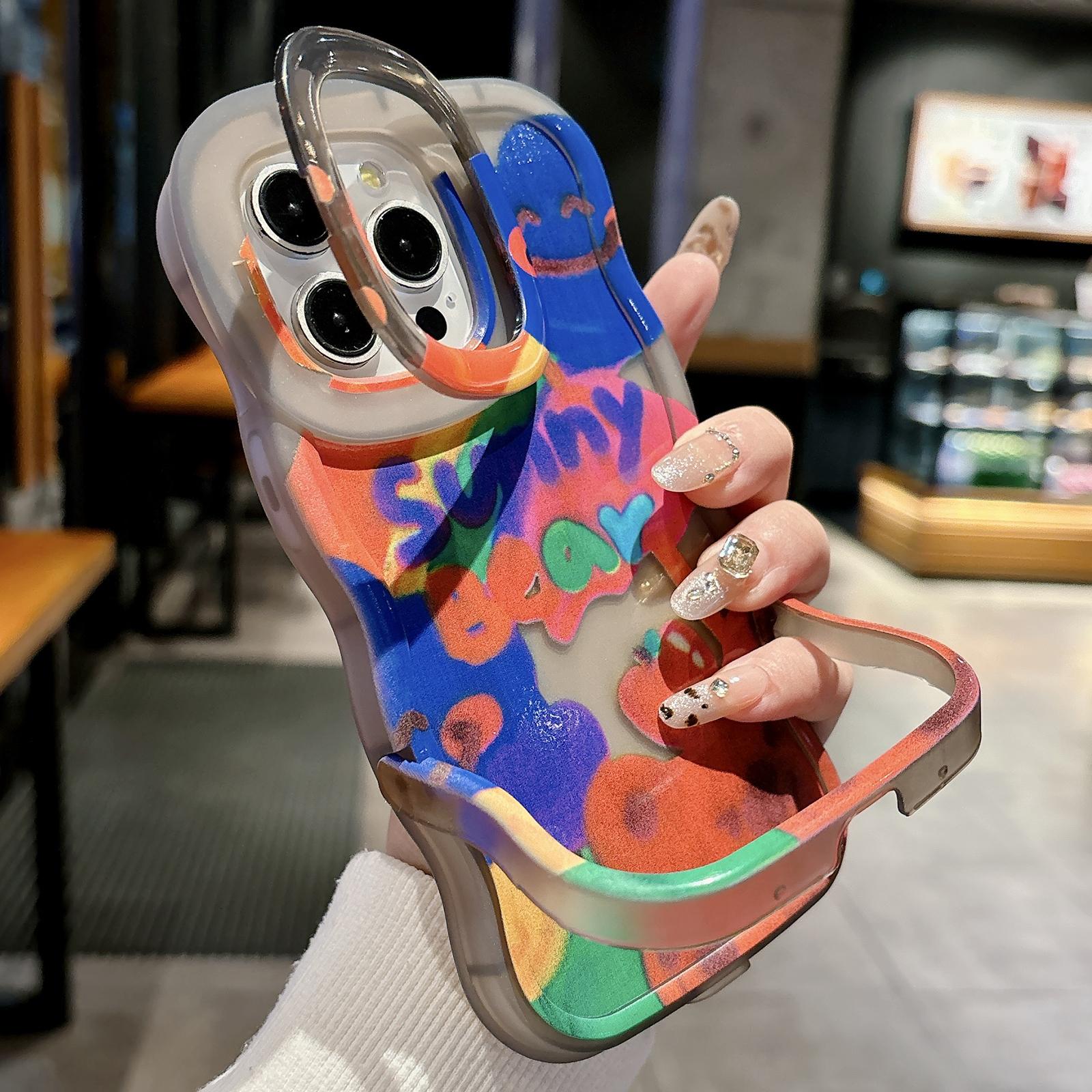 For iPhone 16 Pro Max Graffiti Dual Holder TPU Phone Case(Transparent Black) - Shopkiz.com