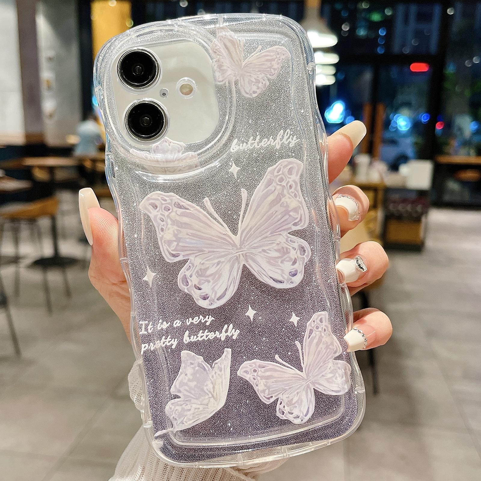 For iPhone 16 Wavy Glitter Butterfly TPU Phone Case(Purple) - Shopkiz.com