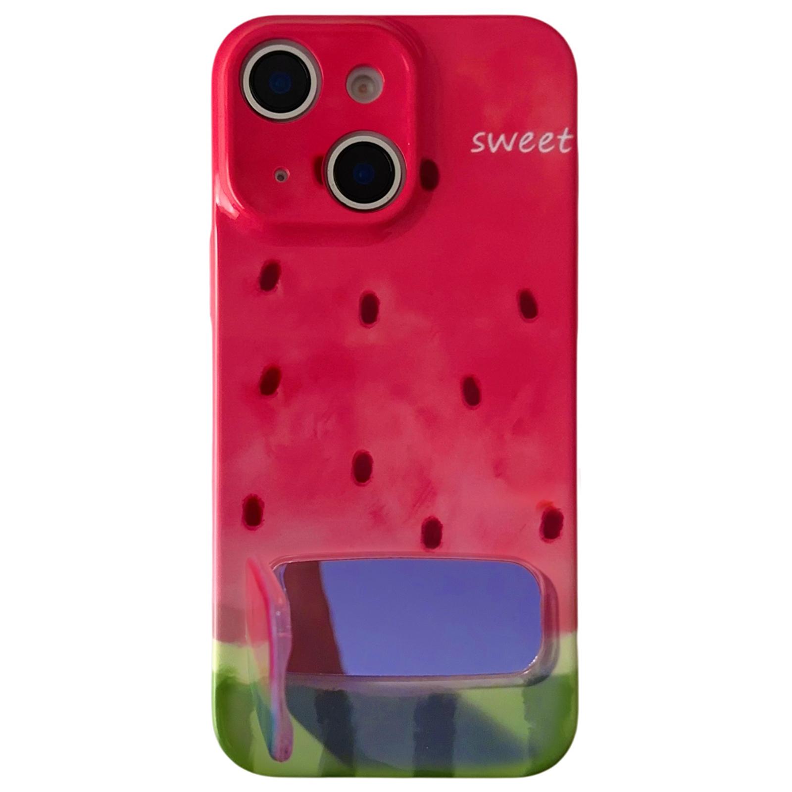 For iPhone 15 Plus Watercolor Watermelon Pattern Holder PC Phone Case(Red) - Shopkiz.com