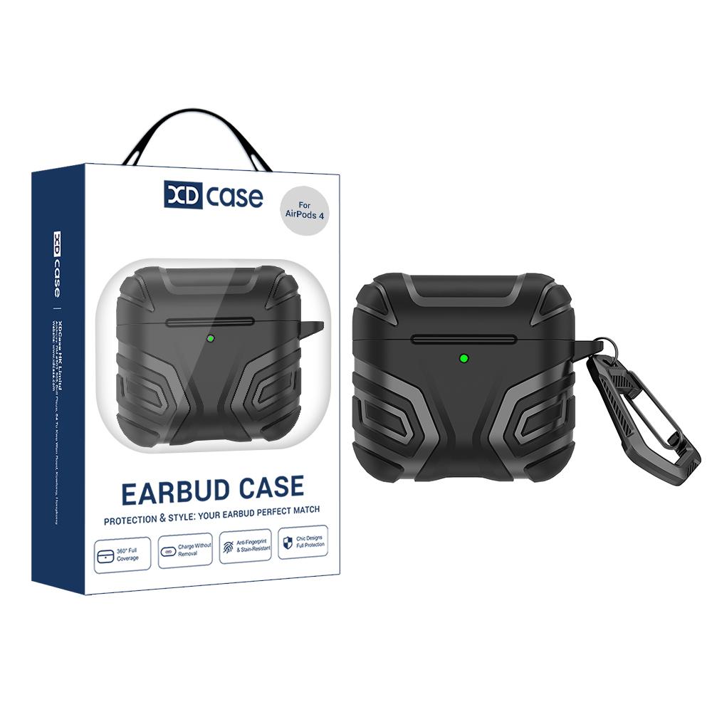 For AirPods 4 XDcase Dark Pattern TPU Earphone Cover with Carabiner(Black) - Shopkiz.com