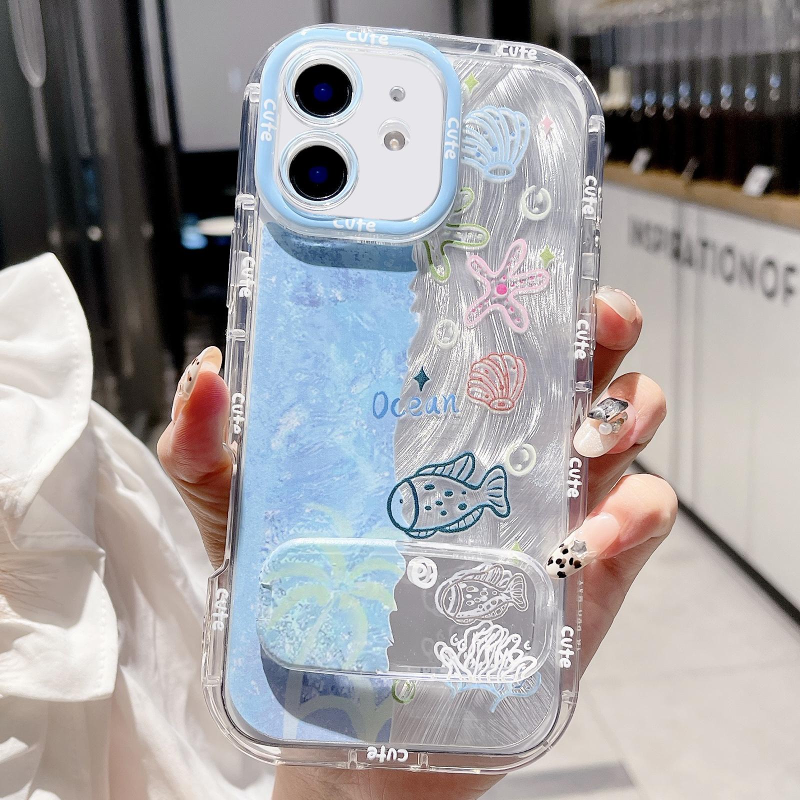 For iPhone 11 IMD Ocean World Puffy Frosted PC Phone Case with Holder - Shopkiz.com