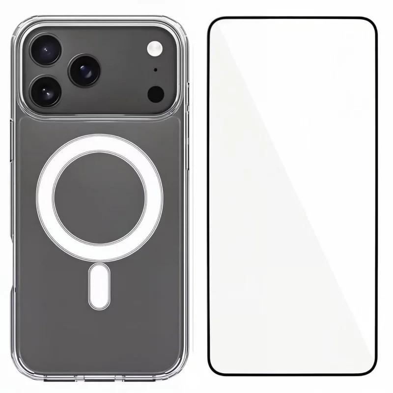 For iPhone 17 Pro WANLONFENG High-Transparency Magnetic Acrylic Phone Case with Screen Protector(Transparent) - Shopkiz.com