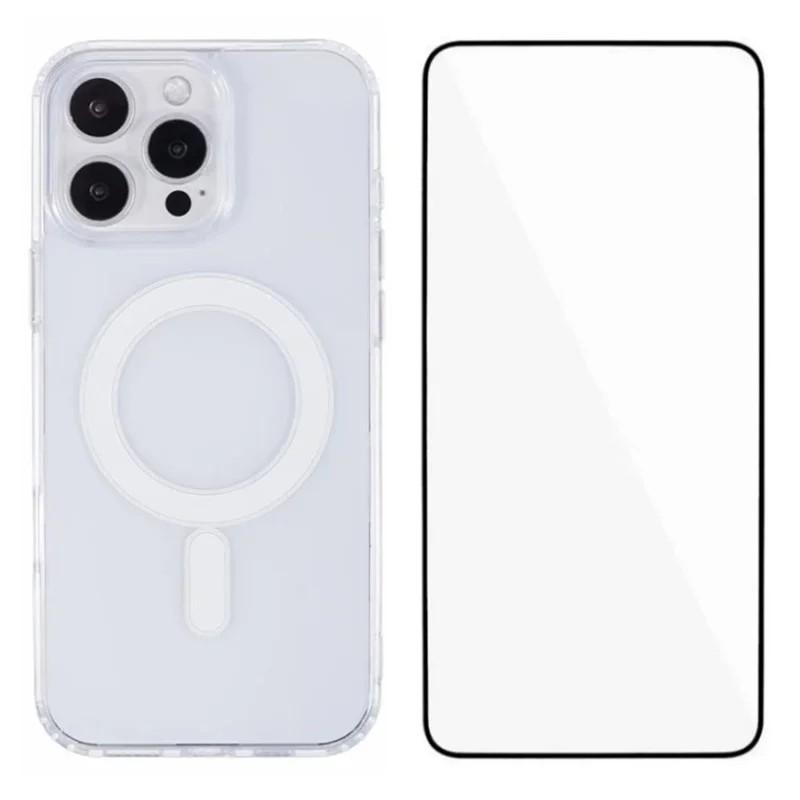 For iPhone 15 Pro WANLONFENG High-Transparency Magnetic Acrylic Phone Case with Screen Protector(Transparent) - Shopkiz.com