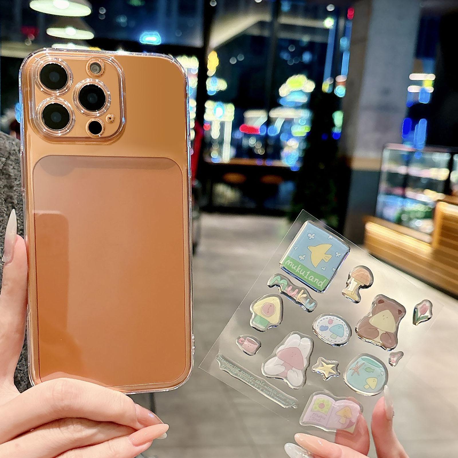 For iPhone 16 Pro Precise Hole Shockproof Clear PC Phone Case with Resin Sticker(Mushroom Bear Rabbit) - Shopkiz.com