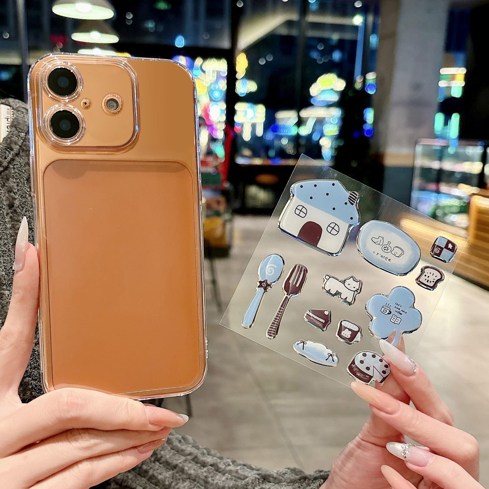 For iPhone 16 Plus Precise Hole Shockproof Clear PC Phone Case with Resin Sticker(Blue Four Leaf Clover) - Shopkiz.com
