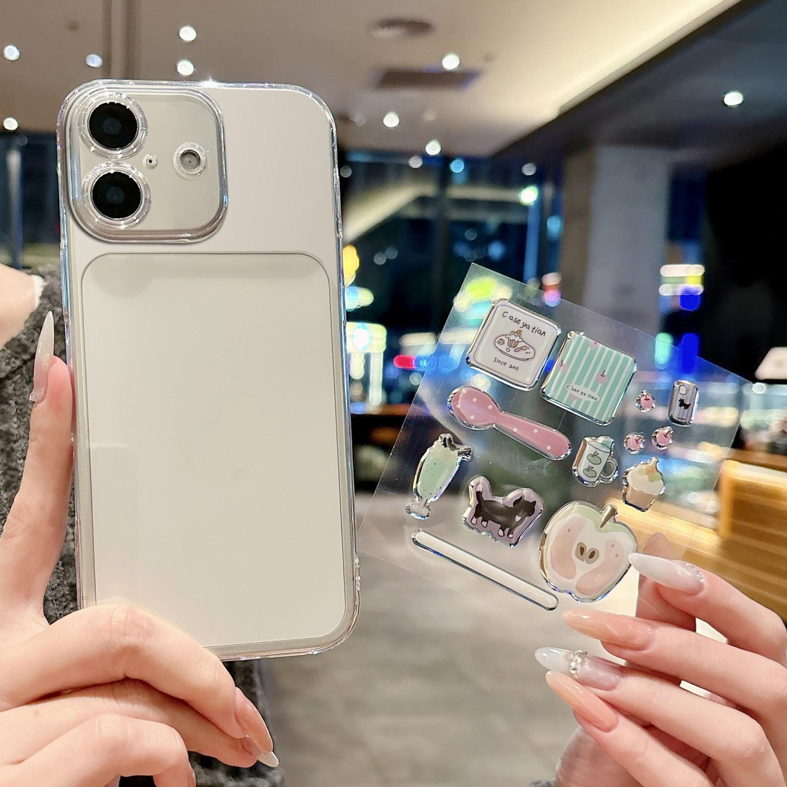 For iPhone 16 Plus Precise Hole Shockproof Clear PC Phone Case with Resin Sticker(Green Apple) - Shopkiz.com