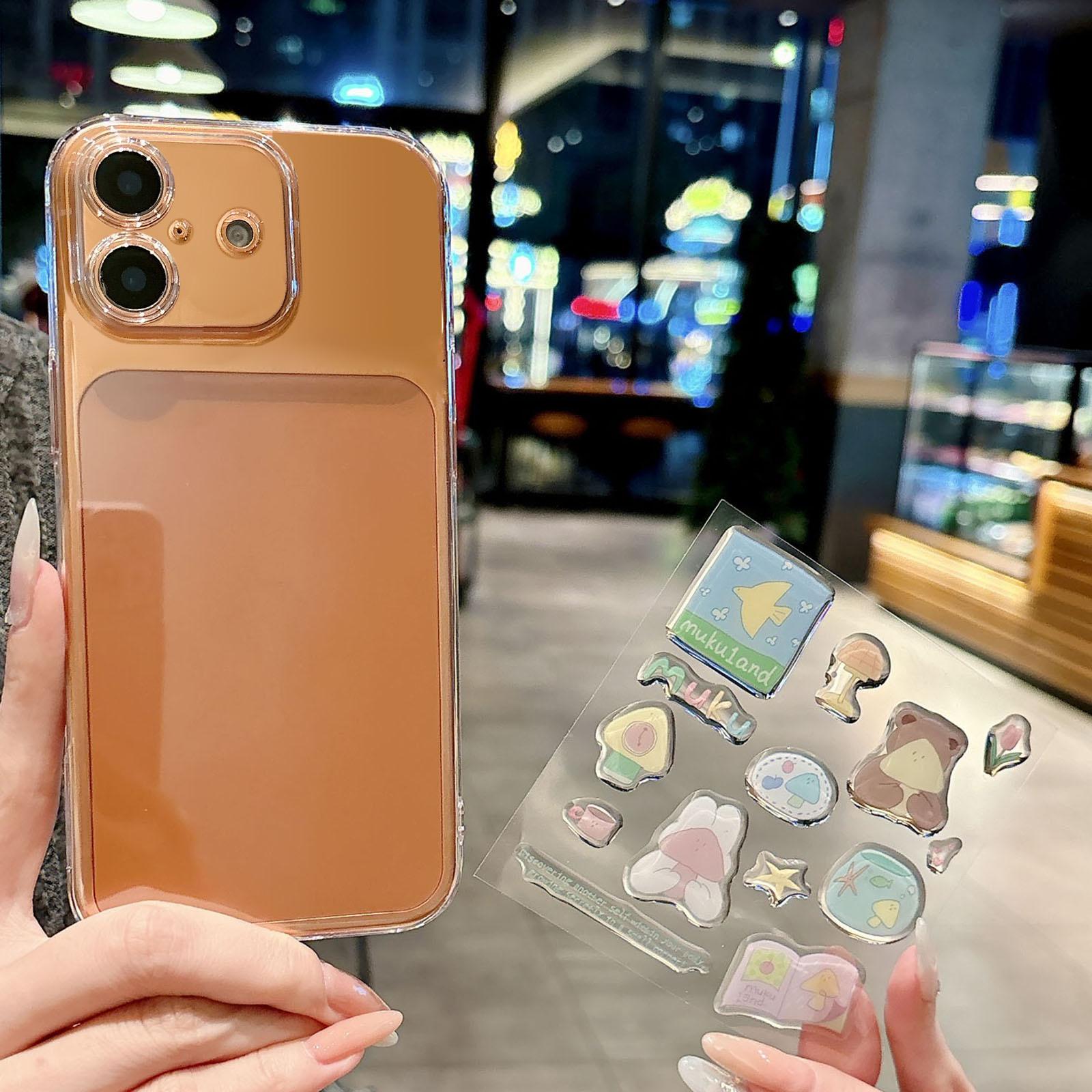 For iPhone 16 Precise Hole Shockproof Clear PC Phone Case with Resin Sticker(Mushroom Bear Rabbit) - Shopkiz.com