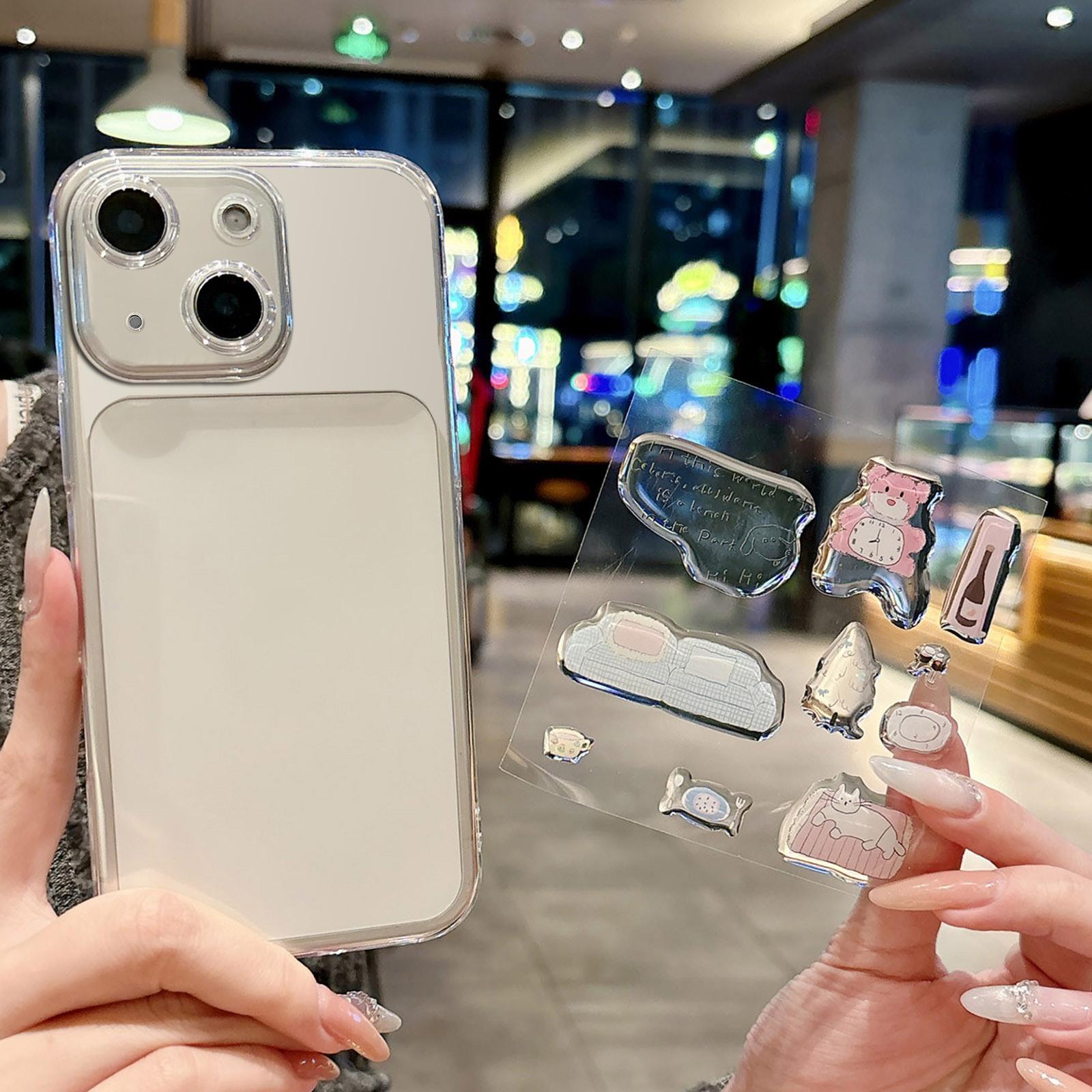 For iPhone 13 Precise Hole Shockproof Clear PC Phone Case with Resin Sticker(Pink Bear) - Shopkiz.com