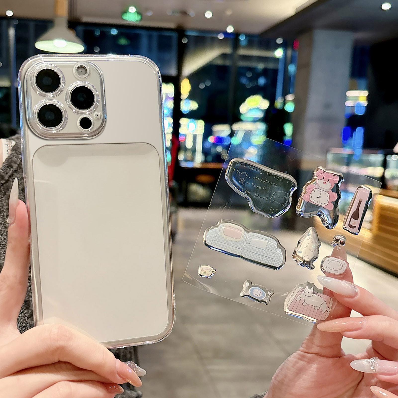 For iPhone 13 Pro Max Precise Hole Shockproof Clear PC Phone Case with Resin Sticker(Pink Bear) - Shopkiz.com