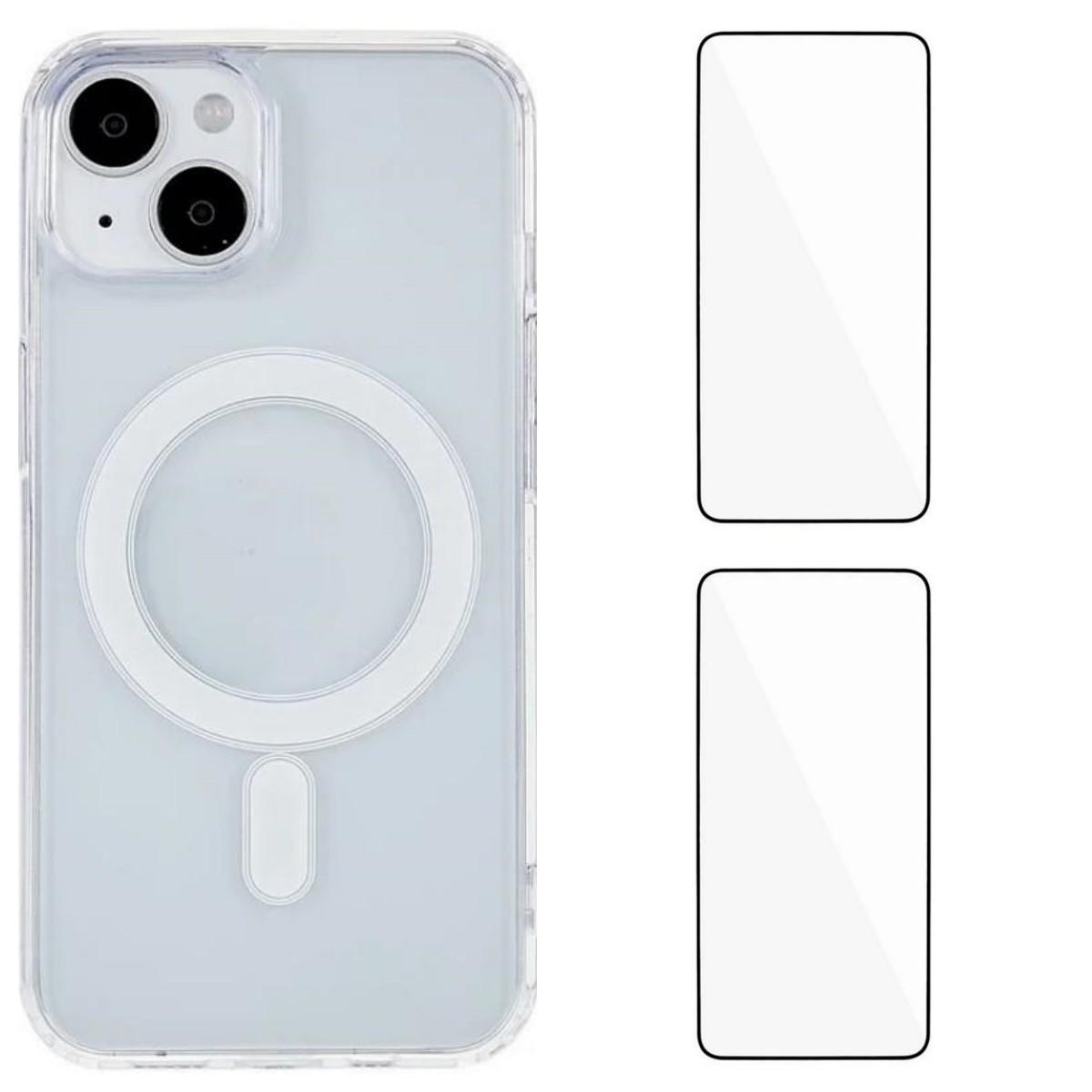 For iPhone 14 WANLONFENG High-Transparency Magnetic Acrylic Phone Case with 2pcs Screen Films(Transparent) - Shopkiz.com