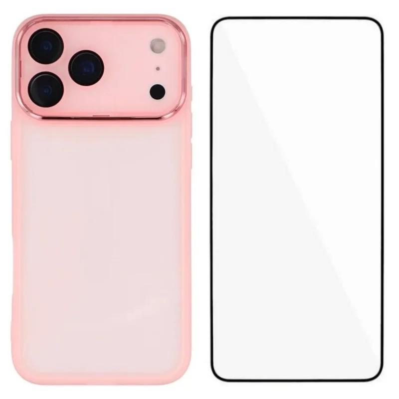 For iPhone 17 Pro Max WANLONFENG Electroplated Frame Translucent TPU Phone Case with Screen Film(Pink) - Shopkiz.com