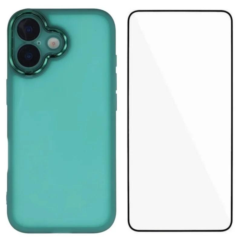 For iPhone 16 WANLONFENG Electroplated Frame Translucent TPU Phone Case with Screen Film(Green) - Shopkiz.com
