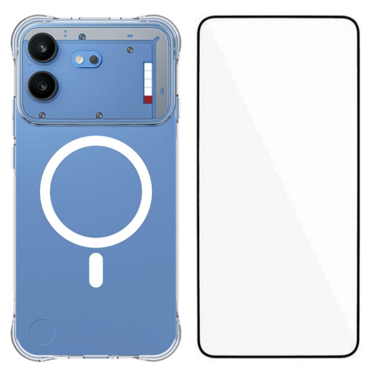 For Nothing Phone 4b WANLONFENG Transparent Magnetic Four-Corner Shockproof TPU Phone Case with Screen Film(Transparent) - Shopkiz.com