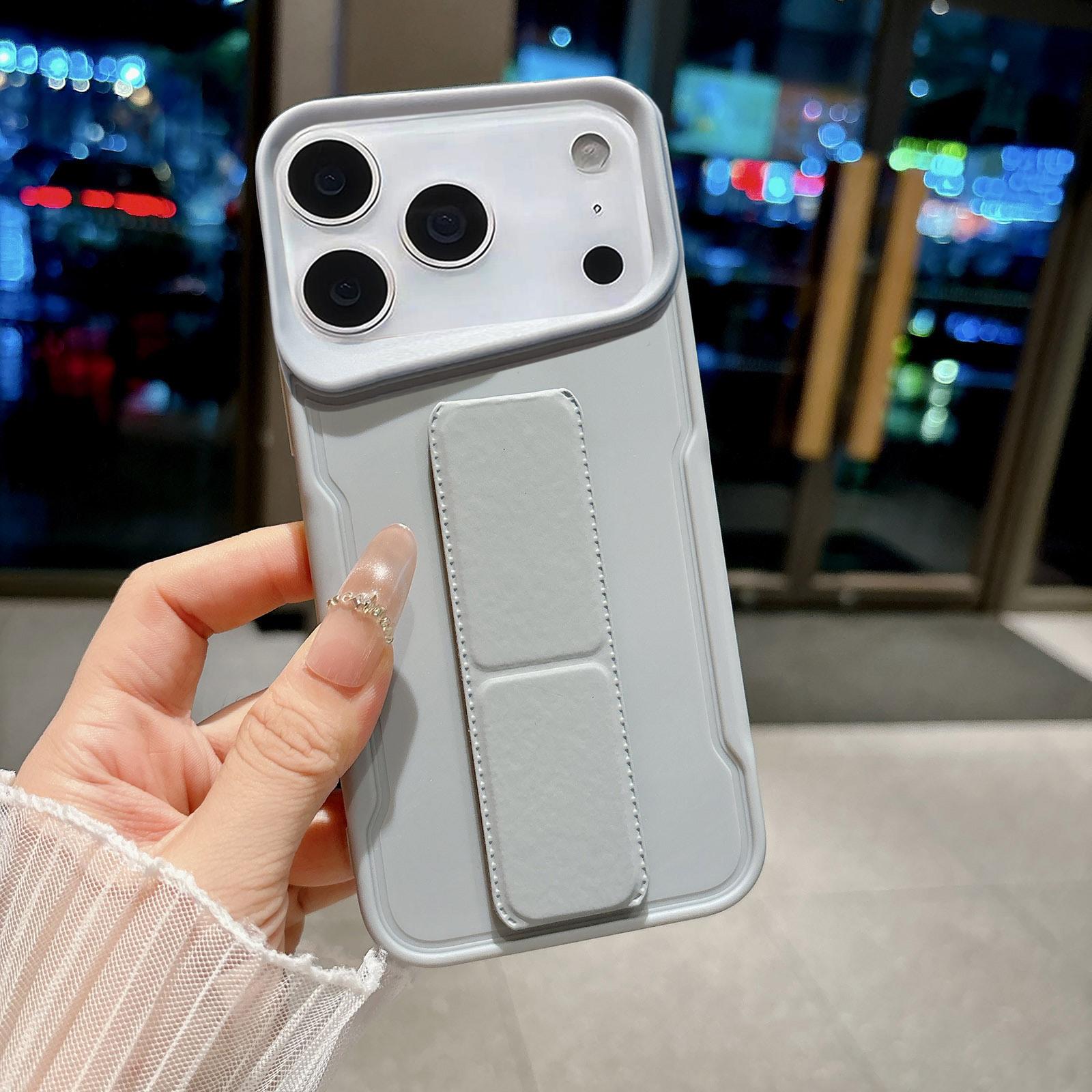 For iPhone 17 Pro Max Slim Waist Design Soft TPU Shockproof Phone Case with Fold Holder(Grey) - Shopkiz.com