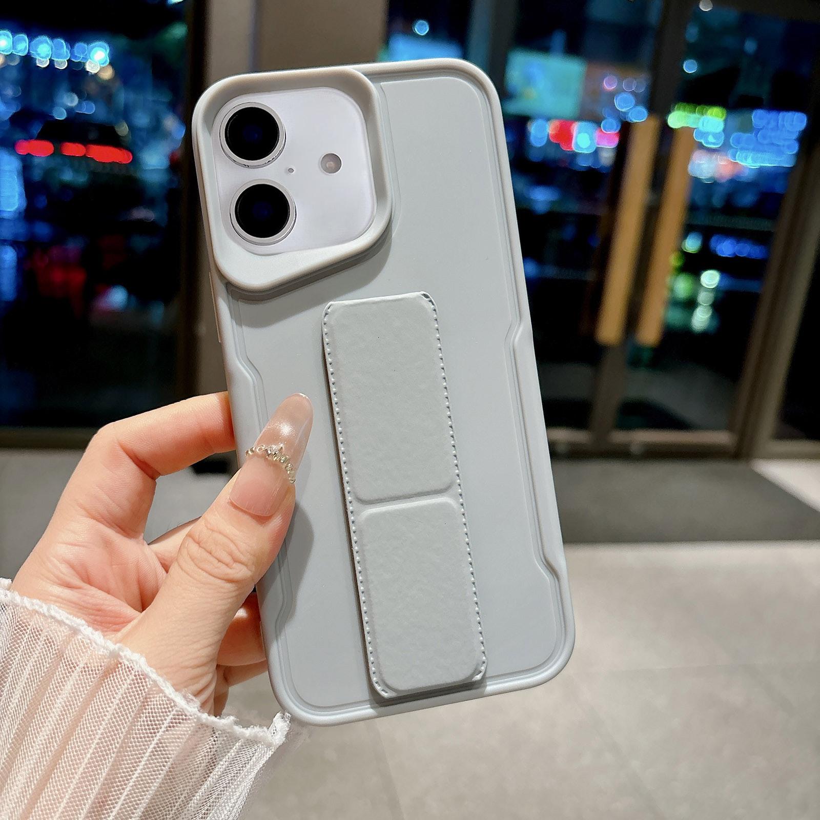 For iPhone 17 Slim Waist Design Soft TPU Shockproof Phone Case with Fold Holder(Grey) - Shopkiz.com