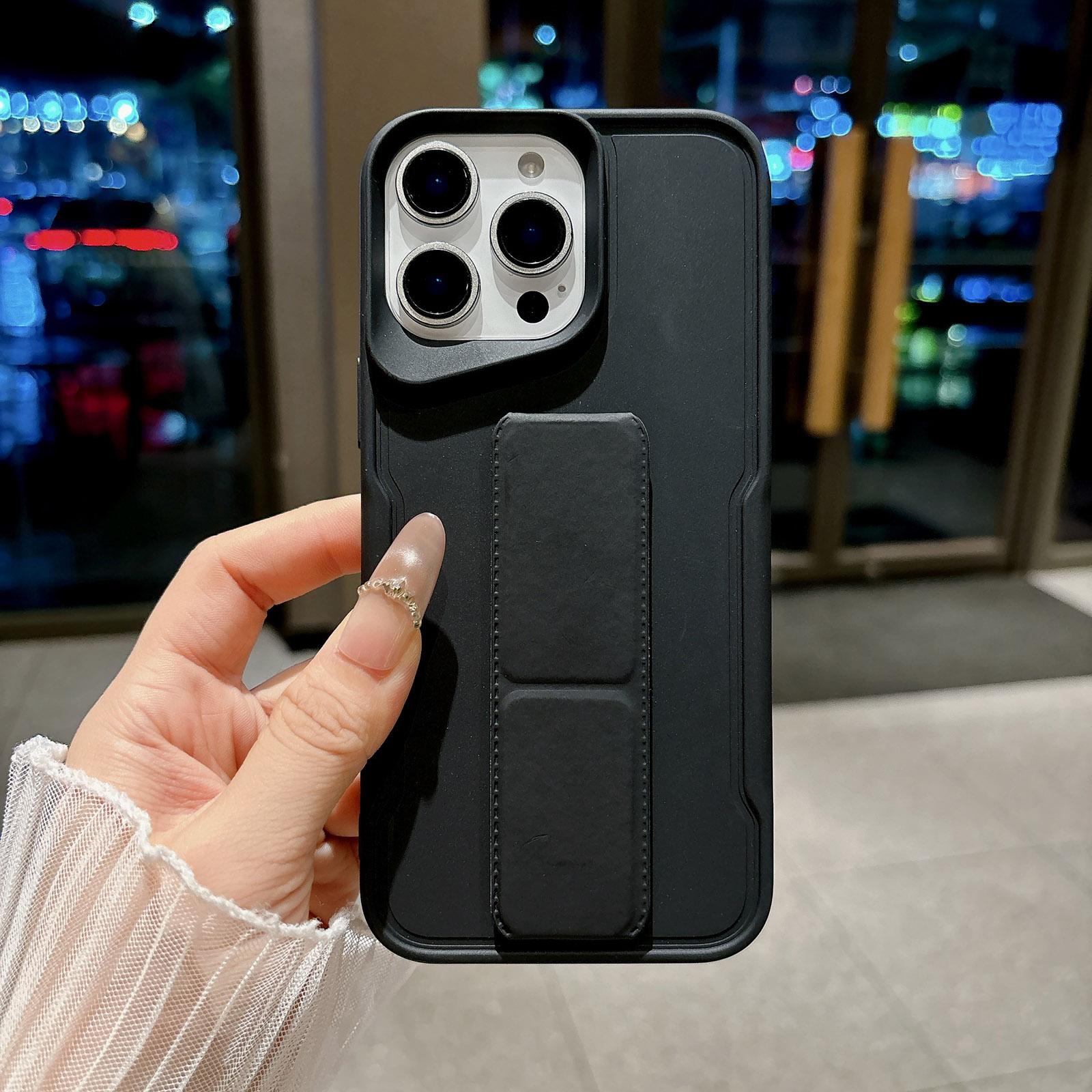 For iPhone 16 Pro Max Slim Waist Design Soft TPU Shockproof Phone Case with Fold Holder(Black) - Shopkiz.com