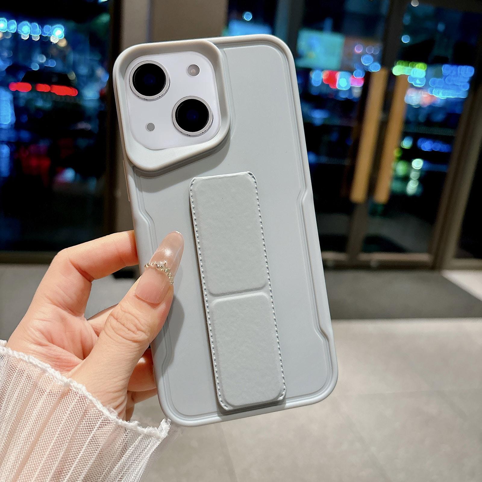 For iPhone 14 Slim Waist Design Soft TPU Shockproof Phone Case with Fold Holder(Grey) - Shopkiz.com