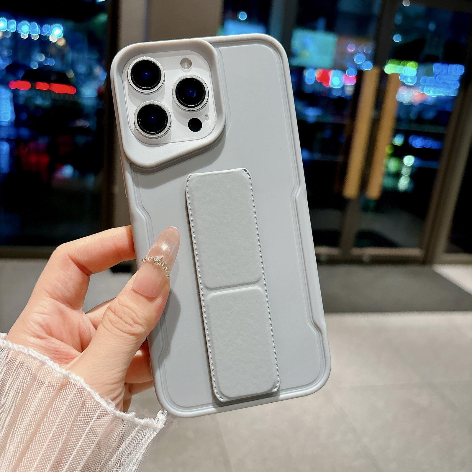 For iPhone 12 Pro Slim Waist Design Soft TPU Shockproof Phone Case with Fold Holder(Grey) - Shopkiz.com