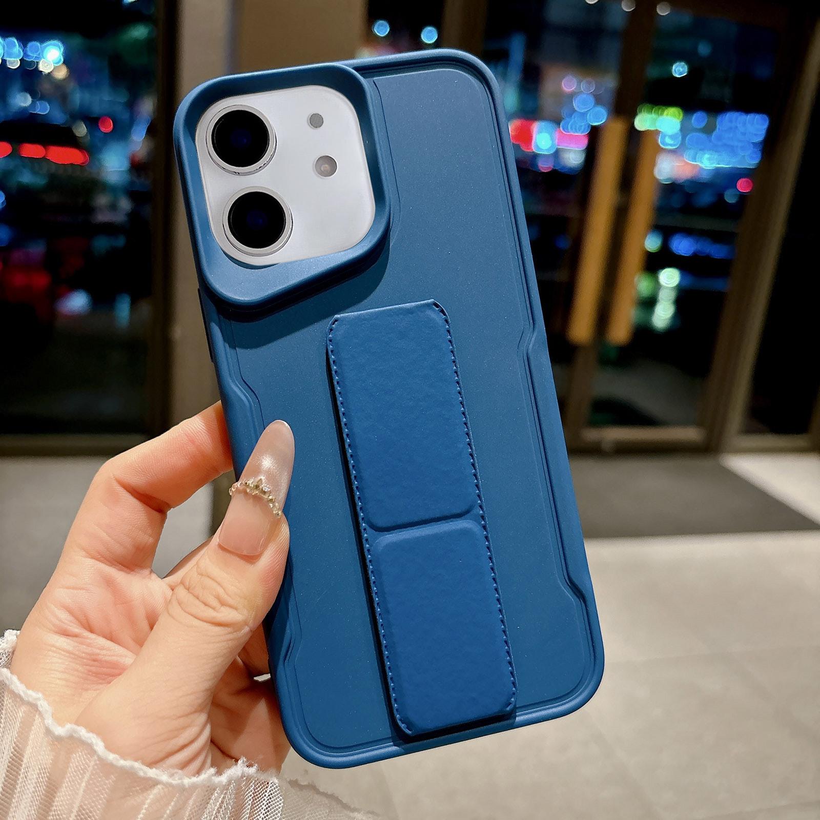 For iPhone 11 Slim Waist Design Soft TPU Shockproof Phone Case with Fold Holder(Dark Blue) - Shopkiz.com
