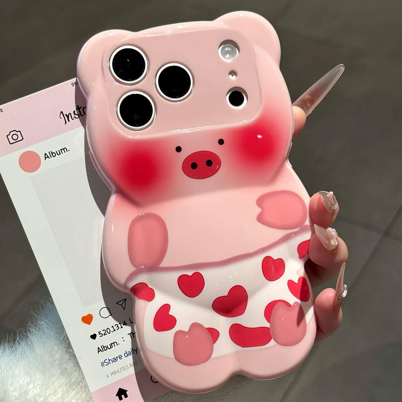 For iPhone 17 Pro Cute 3D Pig Shockproof TPU Phone Case(Love Pig) - Shopkiz.com