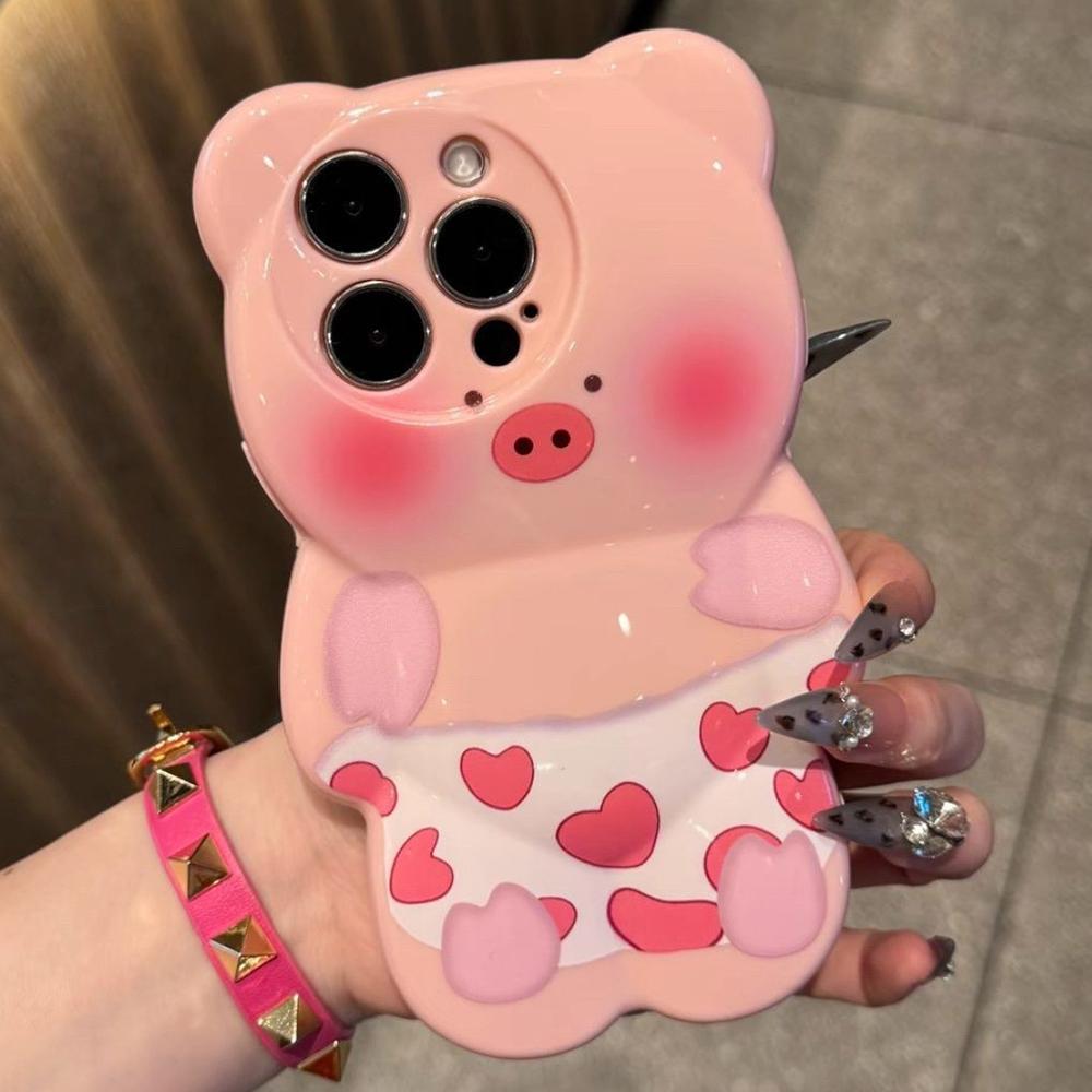 For iPhone 14 Pro Cute 3D Pig Shockproof TPU Phone Case(Love Pig) - Shopkiz.com