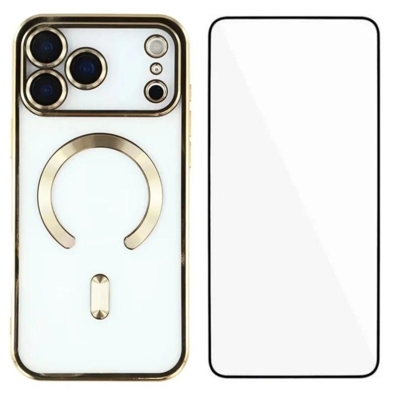 For iPhone 17 Pro Max WANLONFENG CD Magnetic Electroplated TPU Phone Case with Screen Protector(Gold) - Shopkiz.com