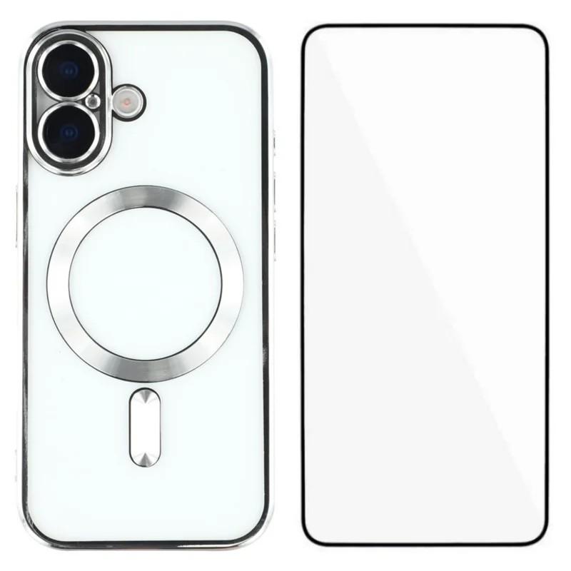 For iPhone 17 WANLONFENG CD Magnetic Electroplated TPU Phone Case with Screen Protector(Silver) - Shopkiz.com