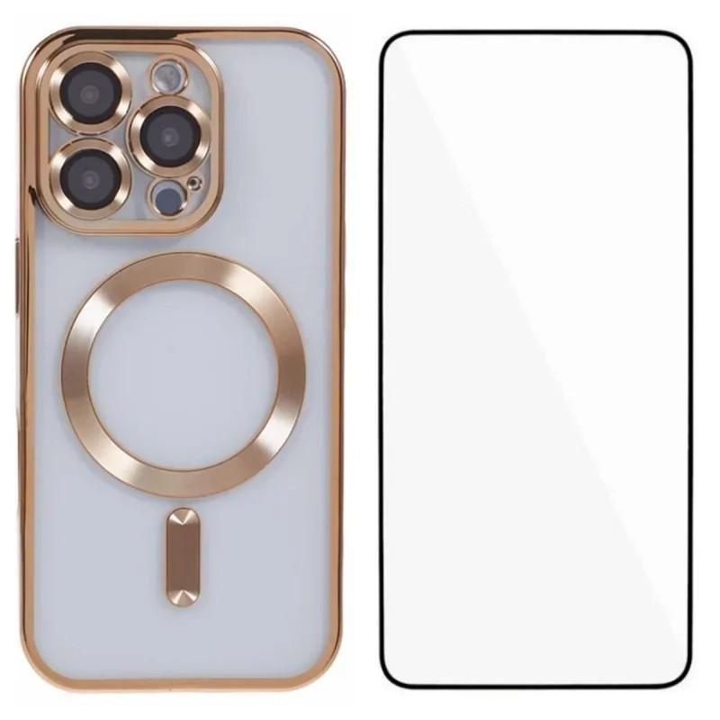 For iPhone 16 Pro WANLONFENG CD Magnetic Electroplated TPU Phone Case with Screen Protector(Gold) - Shopkiz.com