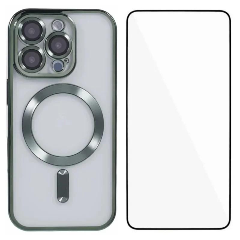 For iPhone 16 Pro WANLONFENG CD Magnetic Electroplated TPU Phone Case with Screen Protector(Green) - Shopkiz.com