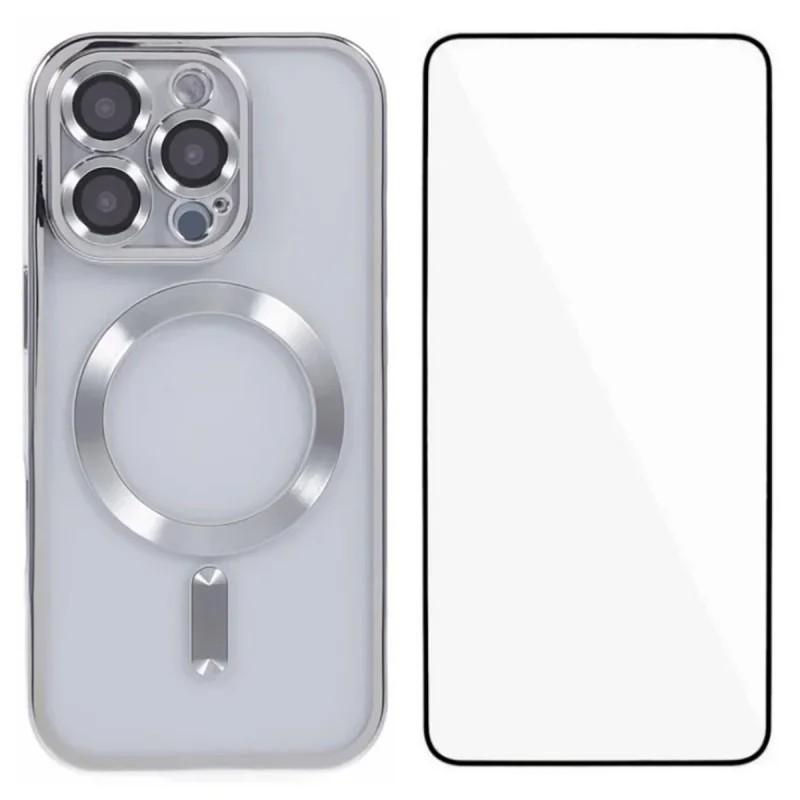 For iPhone 16 Pro WANLONFENG CD Magnetic Electroplated TPU Phone Case with Screen Protector(Silver) - Shopkiz.com