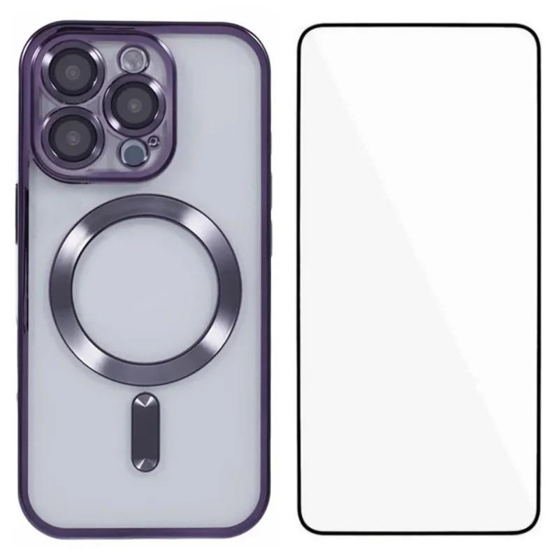 For iPhone 16 Pro WANLONFENG CD Magnetic Electroplated TPU Phone Case with Screen Protector(Purple) - Shopkiz.com
