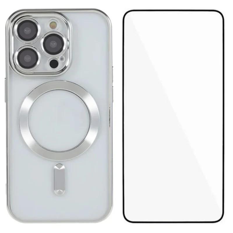 For iPhone 11 Pro Max WANLONFENG CD Magnetic Electroplated TPU Phone Case with Screen Protector(Silver) - Shopkiz.com