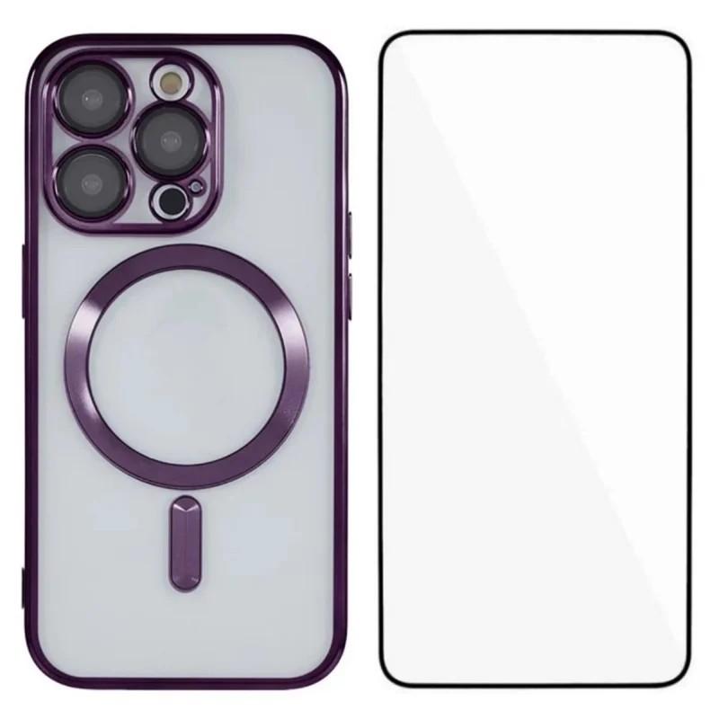For iPhone 11 Pro WANLONFENG CD Magnetic Electroplated TPU Phone Case with Screen Protector(Purple) - Shopkiz.com