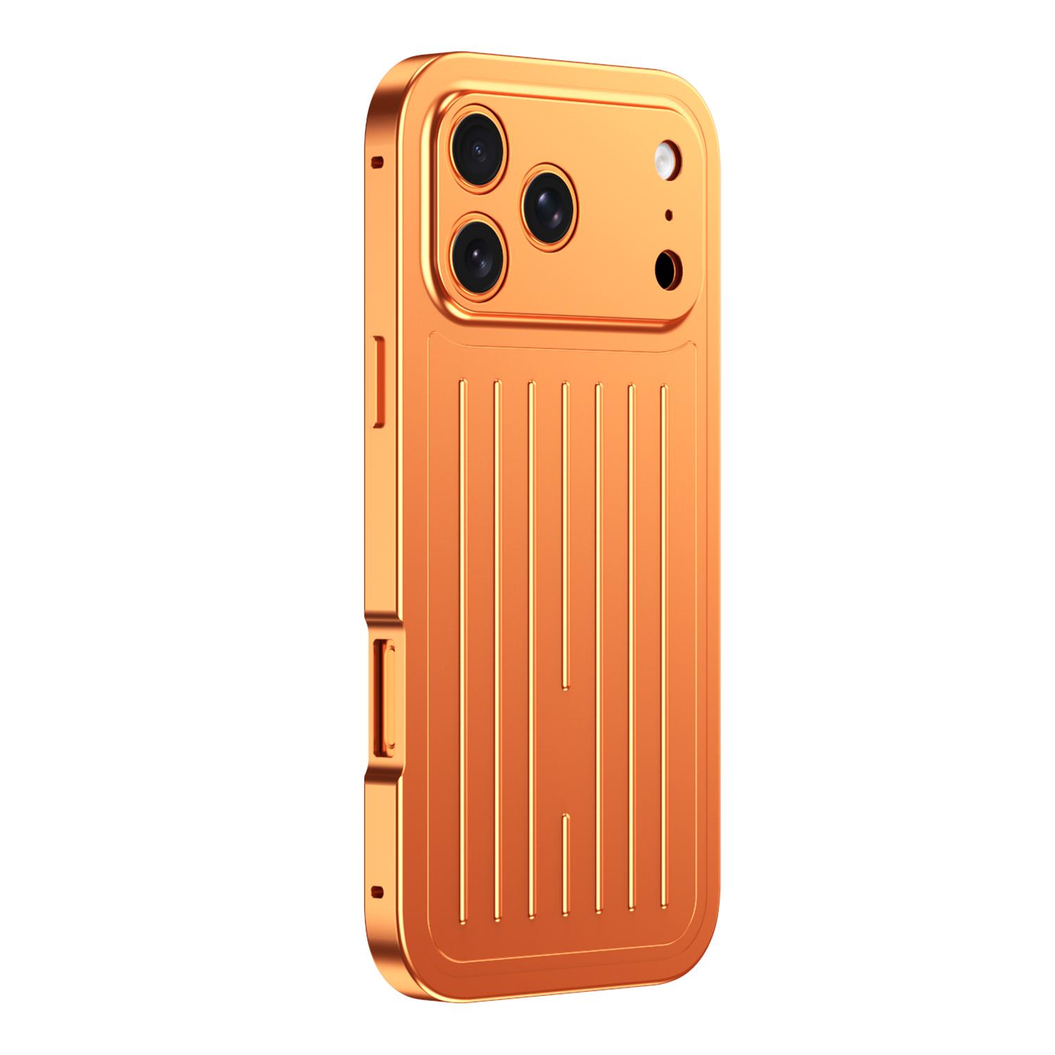 For iPhone 17 Pro Suitcase Texture Magnetic King Series Aluminum Alloy Phone Case with Tempered Glass Film(Orange) - Shopkiz.com